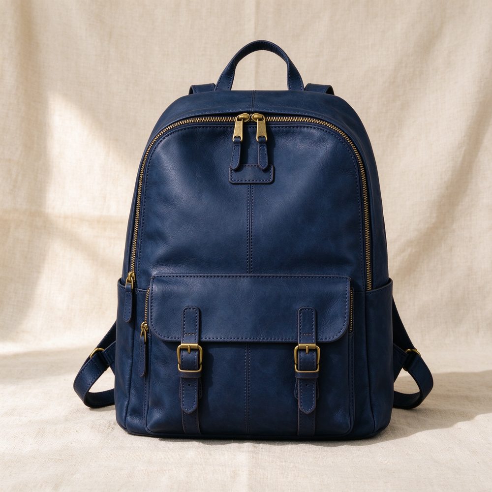 Navy Voyager leather backpack