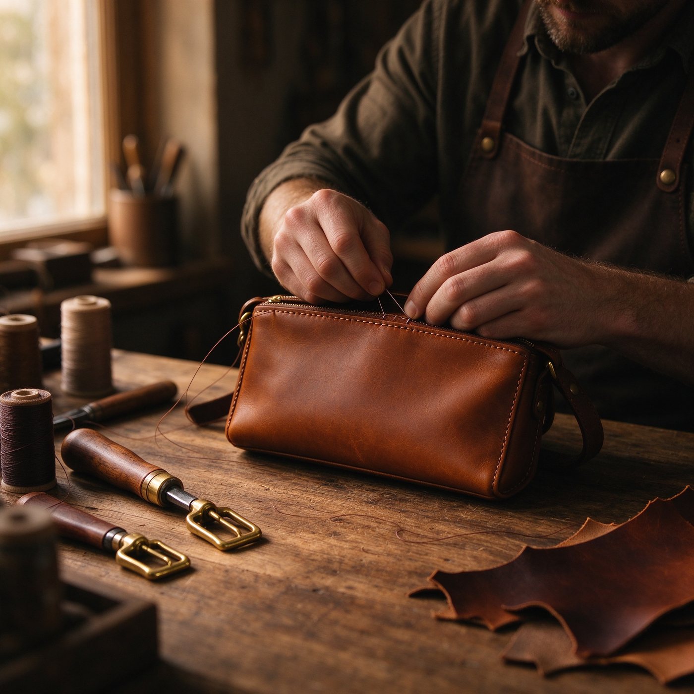 MILINK artisan workshop handcrafting leather bags